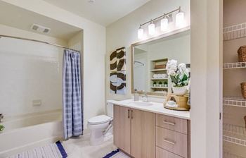 framed bathroom mirrors at 808 West Apartments in San Jose, CA